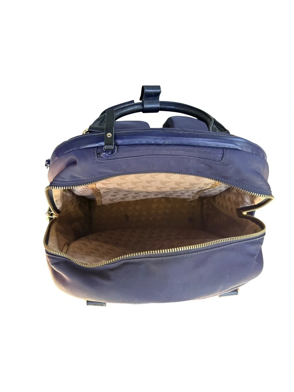 Lo & Sons Rowledge Backpack Navy Nylon Brown Leather Laptop Travel Work Bag